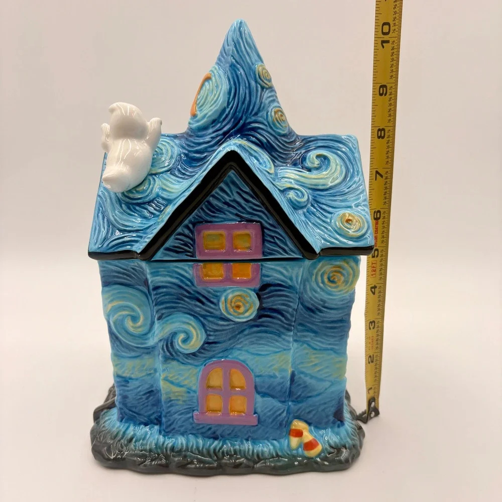 Corner Ruby Starry Night Haunted House Halloween Ceramic Cookie Jar Van Gogh